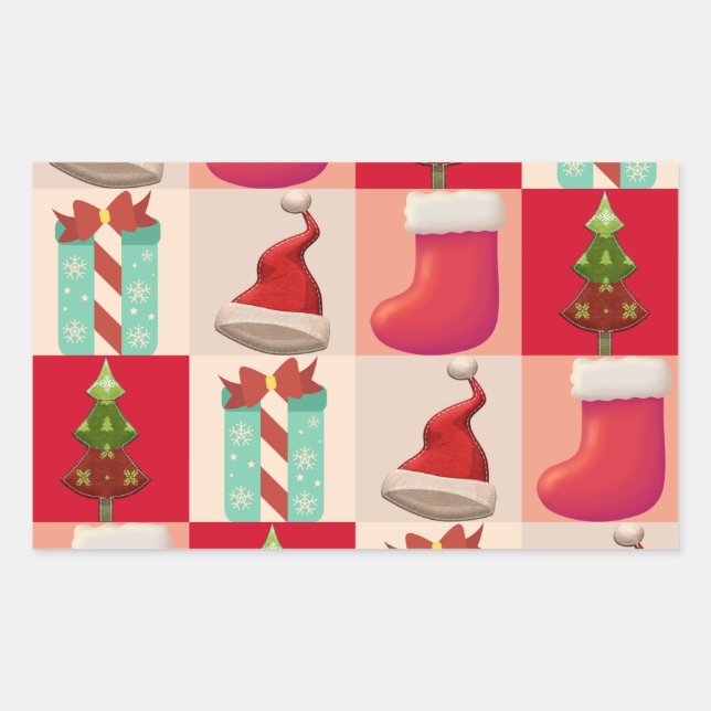 COLORFUL CHRISTMAS PRESENTS SANTA CANDY  TREE RECTANGULAR STICKER (Front)