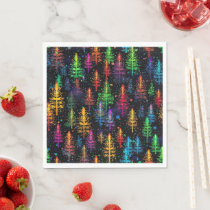 Colorful Christmas Tree Glow In Dark Forest Napkin