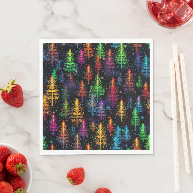 Colorful Christmas Tree Glow In Dark Forest Napkin (Insitu)