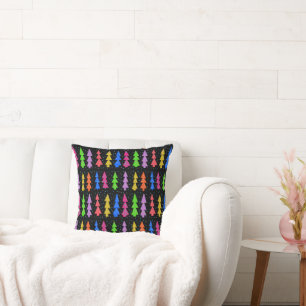 Colorful Christmas Trees on Black Cushion