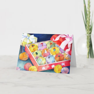 Colorful Christmas Yarn Ball Gift Box Holiday Card