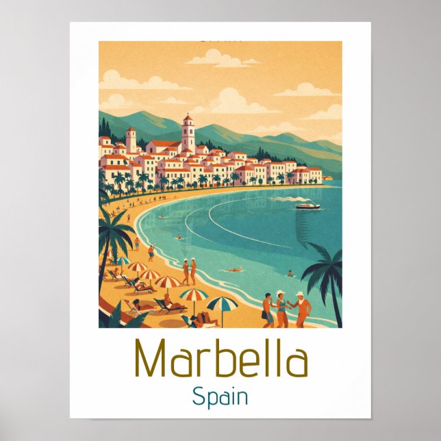 Colorful Classic Marbella Spain Travel Elegant Art Poster (Front)