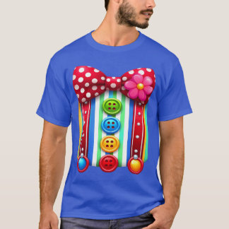 Colorful Clown Costume Funny Bowie and Buttons Des T-Shirt