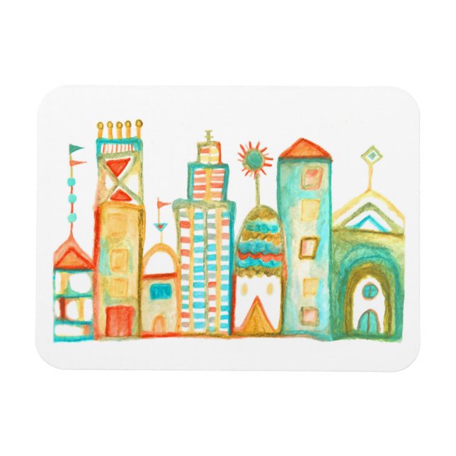 Colorful Clown Town Whimsical Village Magnet (Horizontal)