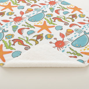 Colorful Coastal Beach Seashore Pattern Sherpa Blanket