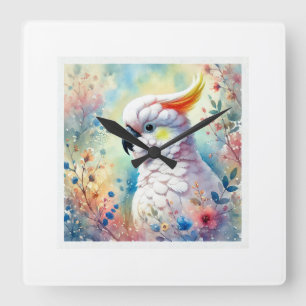 Colorful Cockatoo 080824AREF110 - Watercolor Square Wall Clock