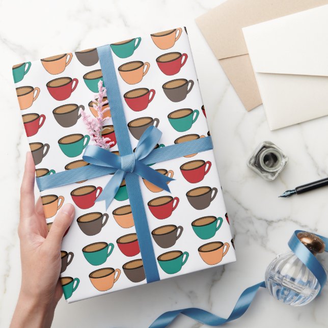 Colorful Coffee Cup Pattern Wrapping Paper (Gifting)