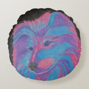Colorful Collie Dog, Watercolor Pencil Pillow