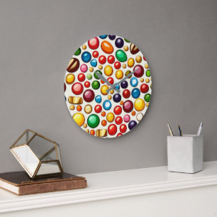 Colorful Confectionery: Round Candies Artwork Large Clock