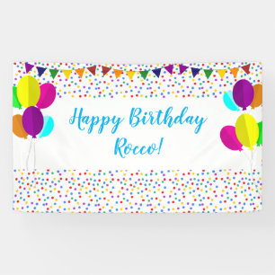 Colorful Confetti and Balloons Happy Birthday Banner