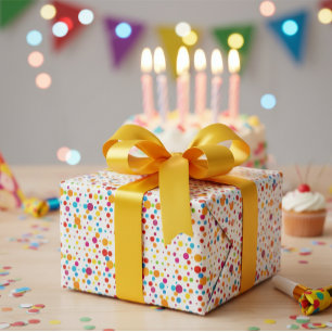 Colorful Confetti and Polka Dot Pattern Gift Wrap