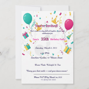 Colorful Confetti Balloons Fun 35th Invitation
