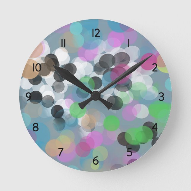 Colorful Confetti Bokeh Dots Round Clock (Front)