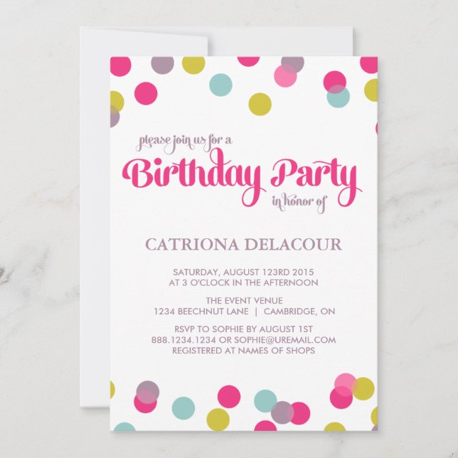 COLORFUL CONFETTI DOTS | KIDS BIRTHDAY INVITATION (Front)