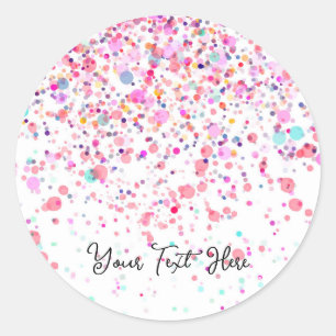Colorful Confetti Happy Pink Classic Round Sticker