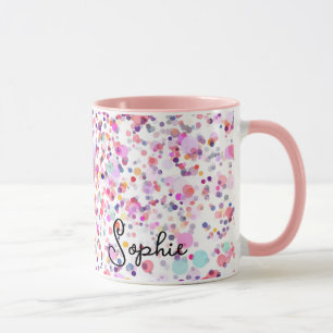 Colorful Confetti Pink Abstract Personalized Name Mug