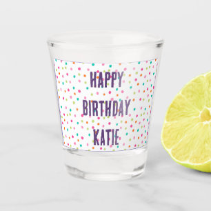 Colorful confetti sprinkles polka dot rainbow card shot glass