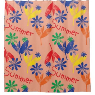 Colorful contemporary summer floral collage with h shower curtain