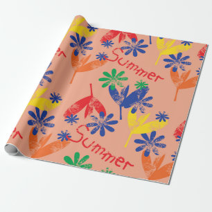 Colorful contemporary summer floral collage with h wrapping paper