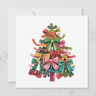 Colorful Coquette Christmas Tree Preppy Pink Xmas Holiday Card