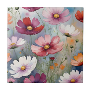 Colorful cosmos flower design ceramic tile