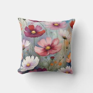 Colorful cosmos flower design cushion
