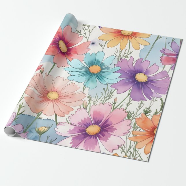 Colorful Cosmos Wrapping Paper (Unrolled)