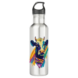 Colorful Cow Png, Rainbow Cow Design Png 710 Ml Water Bottle