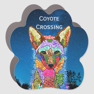 Colorful Coyote Crossing Illustration Car Magnet