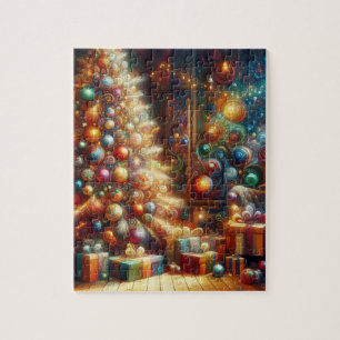 Colorful, Cozy Old-Fashioned Retro Christmas Tree Jigsaw Puzzle