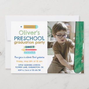 Colorful Crayon Photo Preschool Graduation Invitation