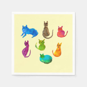 Colorful crazy cats in watercolor napkin