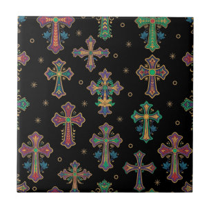 Colorful Crosses / Faith but Make It Fun Ceramic Tile