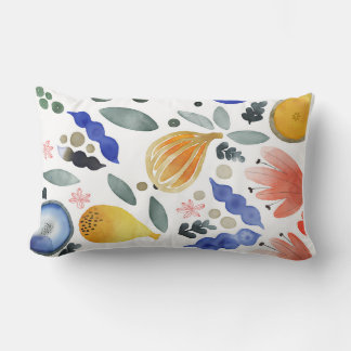 Colorful cushion with flower and fruit patterns