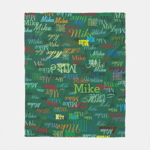 Colorful Custom Names on Dark-Green Fleece Blanket
