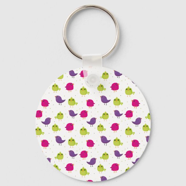 Colorful Cute Birds Pattern Key Ring (Front)
