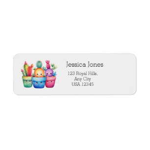 Colorful Cute Cactus Watercolor Succulent Address Return Address Label