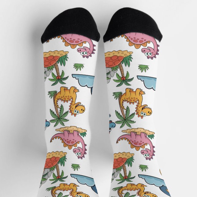 Colorful Cute Cartoon Dinosaurs Tropical Fun Socks (Top)