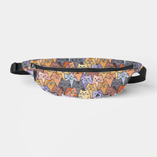 Colorful Cute Cat Crowd Pattern Whimsical Cat Face Bum Bags