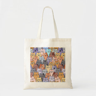 Colorful Cute Cat Crowd Pattern Whimsical Cat Face Tote Bag