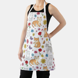 Colorful Cute Cats Floral Apron