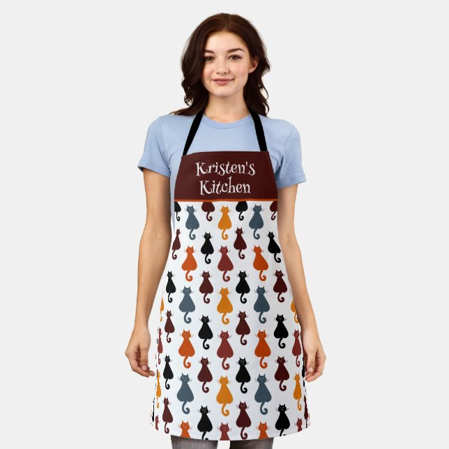 Colorful Cute Cats Pattern Personalized Apron (Worn)