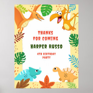Colorful Cute Dino Birthday Party  Poster