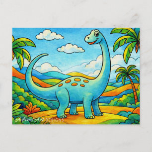 Colorful Cute Dinosaur Kids Holiday Postcard