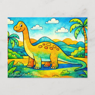 Colorful Cute Dinosaur Kids Holiday Postcard