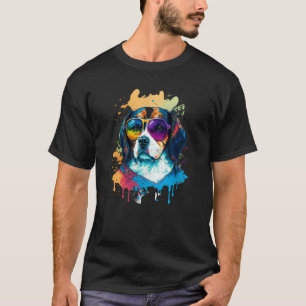 Colorful Cute Dog Beagle with Sunglasses Animal T-Shirt
