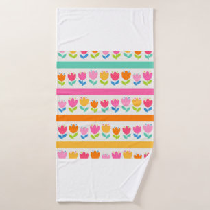 Colorful cute hand drawn tulips seamless pattern w bath towel