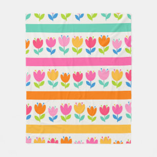 Colorful cute hand drawn tulips seamless pattern w fleece blanket