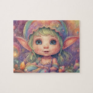 Colorful cute little elf girl in enchanted forest jigsaw puzzle