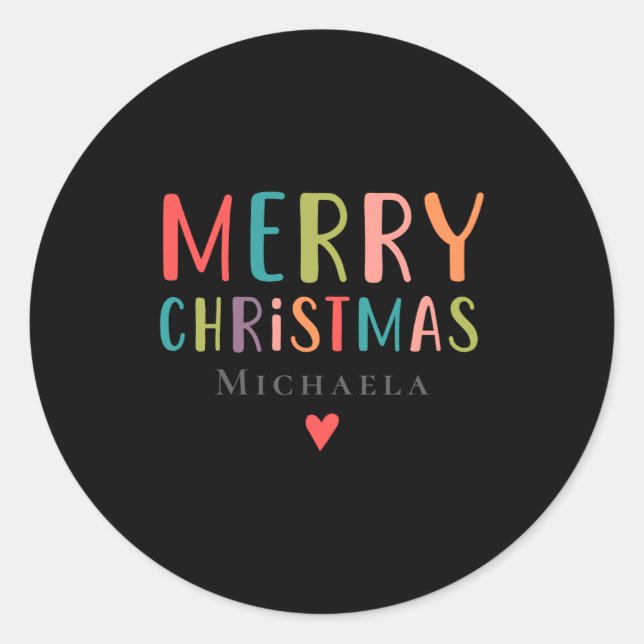 Colorful Cute Merry Christmas Matching Family  Classic Round Sticker (Front)